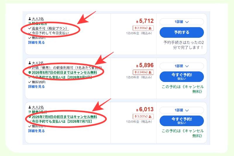 ホテル予約サイト「agoda」のキャンセル無料のイメージ