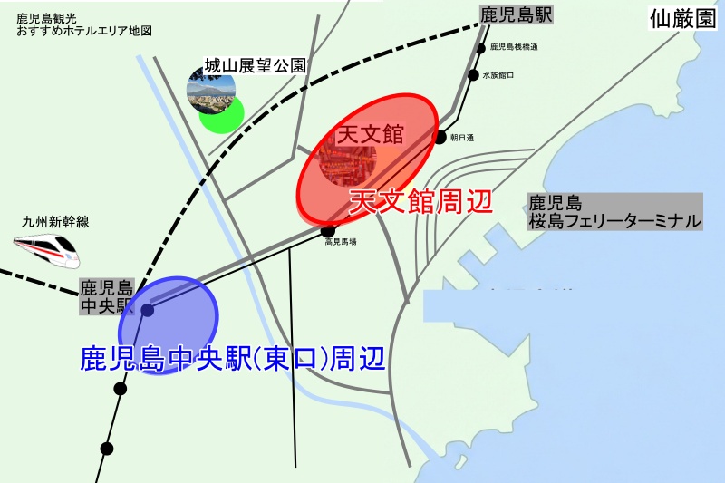 鹿児島市内おすすめホテルエリアマップ
