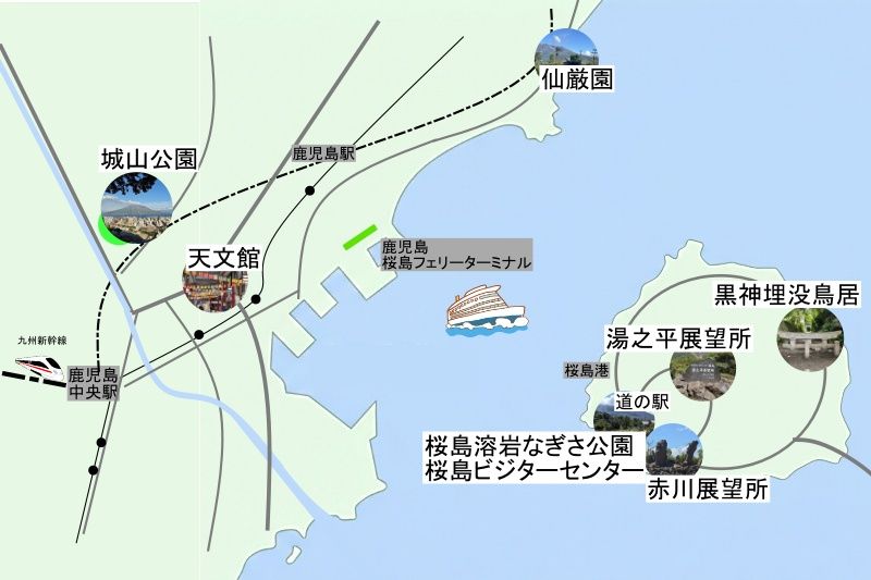 鹿児島市内観光モデルコースマップ