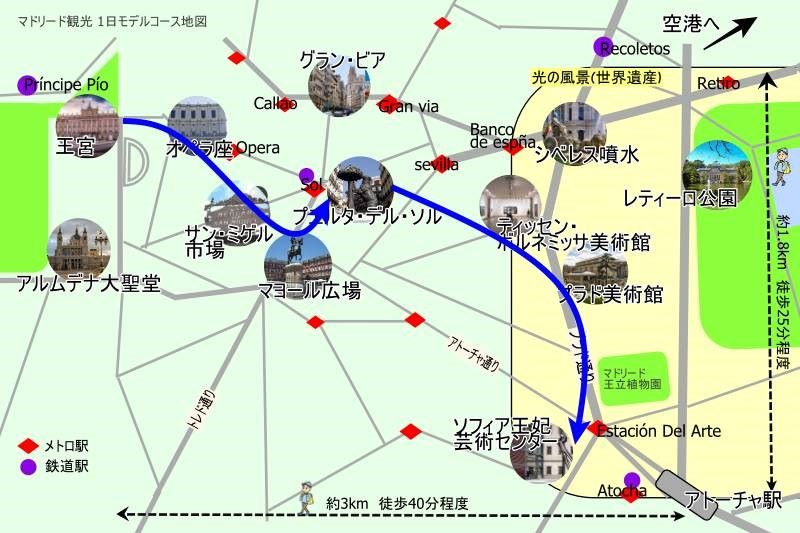 スペイン・マドリード観光1日モデルコース地図