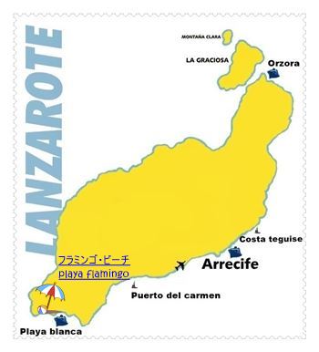 スペイン・カナリア諸島・ランサローテ島のフラミンゴ・ビーチの地図